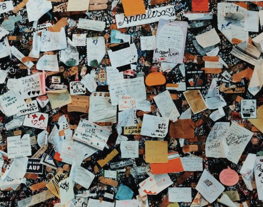 assorted notes on wall